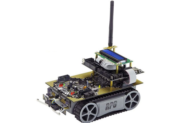 Here is another robot kit designed to teach you a thing or two about robotics and coding. The RP6v2 features an ATMEGA32 8-bit RISC microcontroller wi